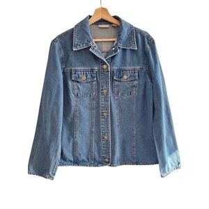 Vintage Nordstrom Blue Denim Trucker Jacket, Collar Filigree Buttons, Size L